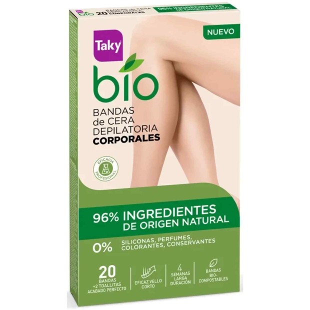 TAKY BIO NATURAL 0% bandas de cera corporais depilatorias 20 uds