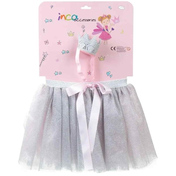 Mini-saia Prateada com Coroa Fantasia